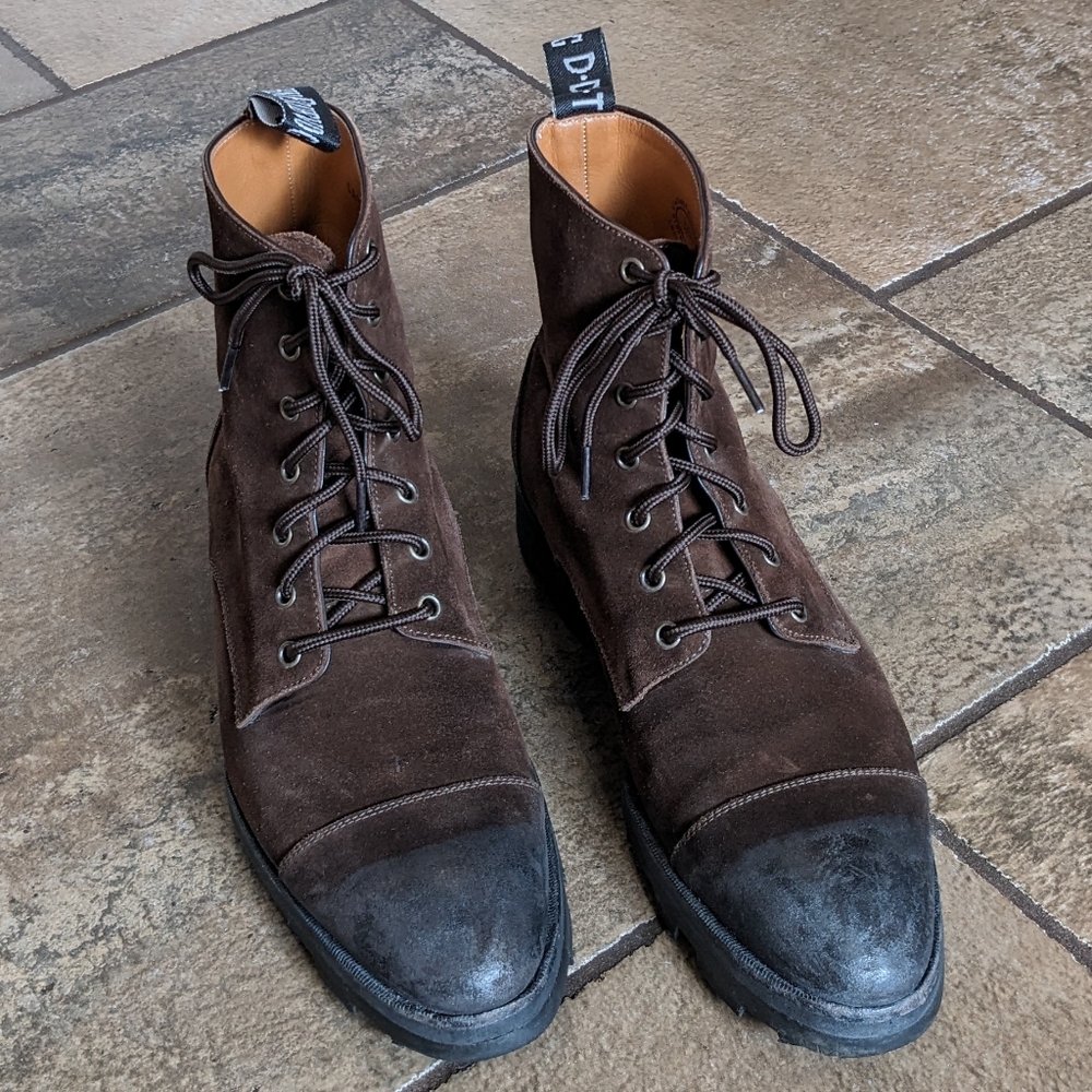 John Fluevog Jaffa Burnished Two-Toned Brown Suede Boots Size M 8, W 10